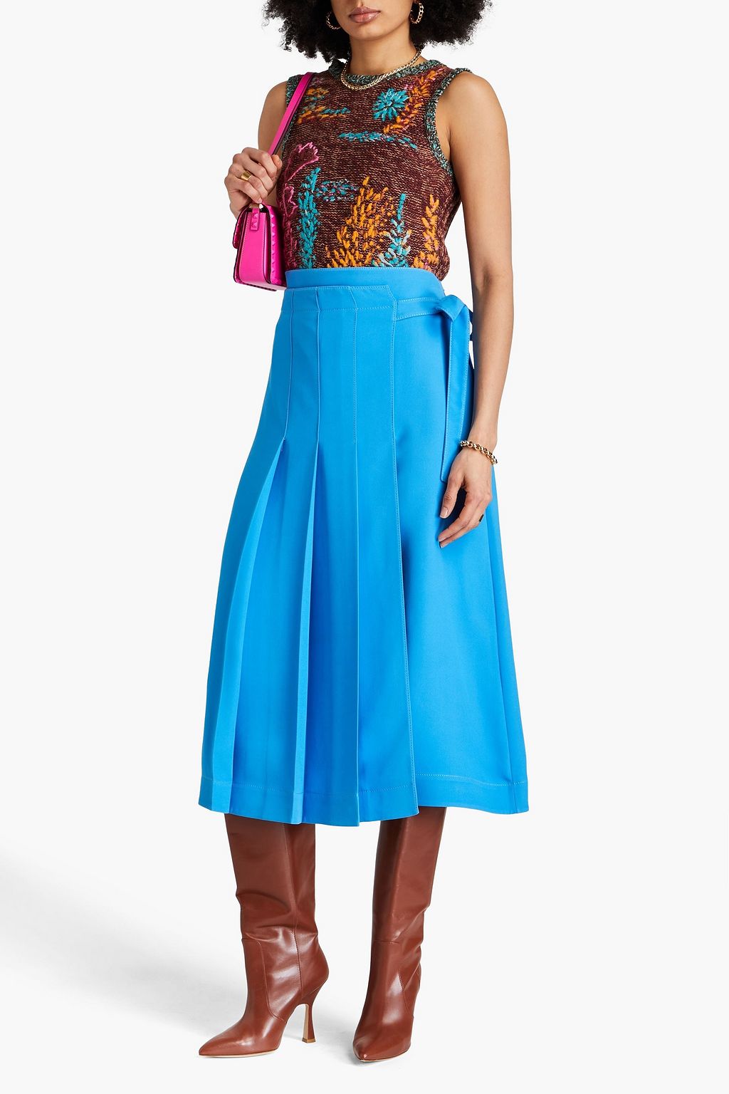 VALENTINO GARAVANI Wrap-effect silk-crepe midi skirt