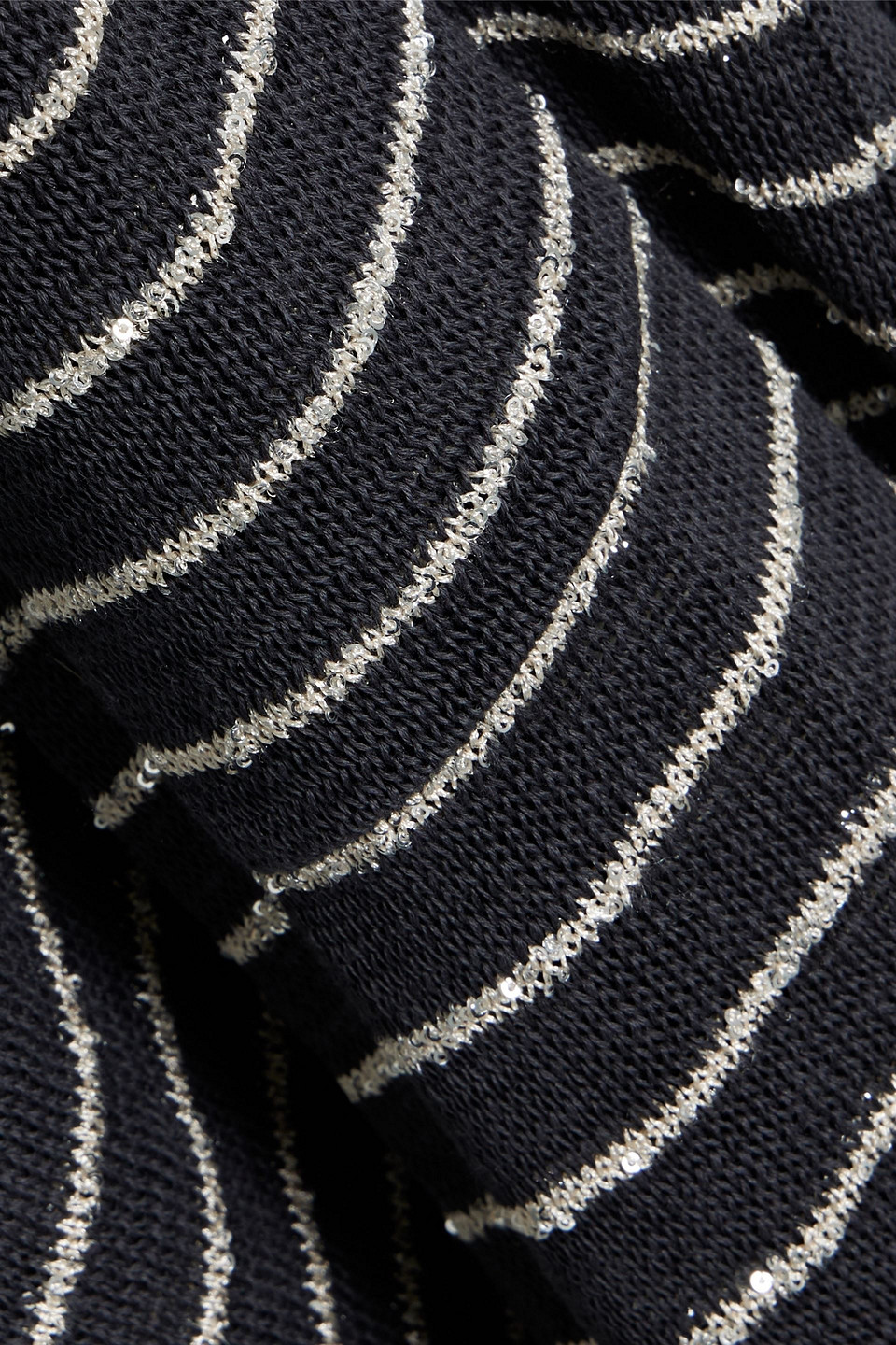 Brunello Cucinelli Sequin-embellished Striped Cotton Cardigan In Midnight Blue