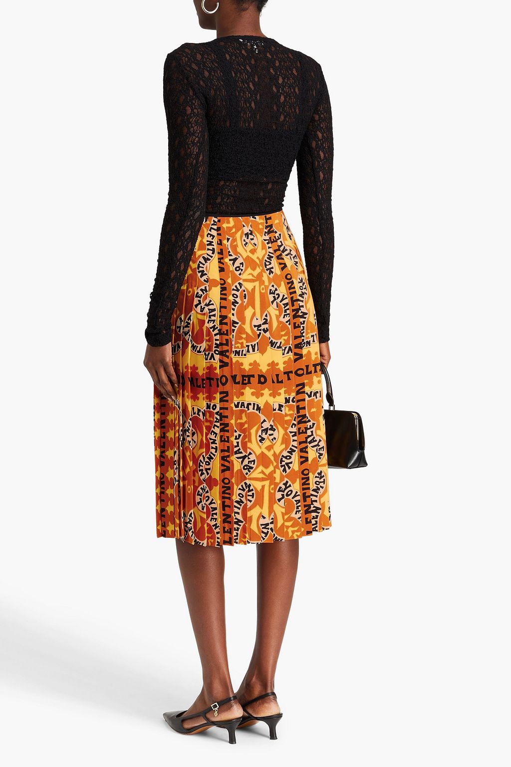 VALENTINO GARAVANI Pleated printed silk-crepe skirt