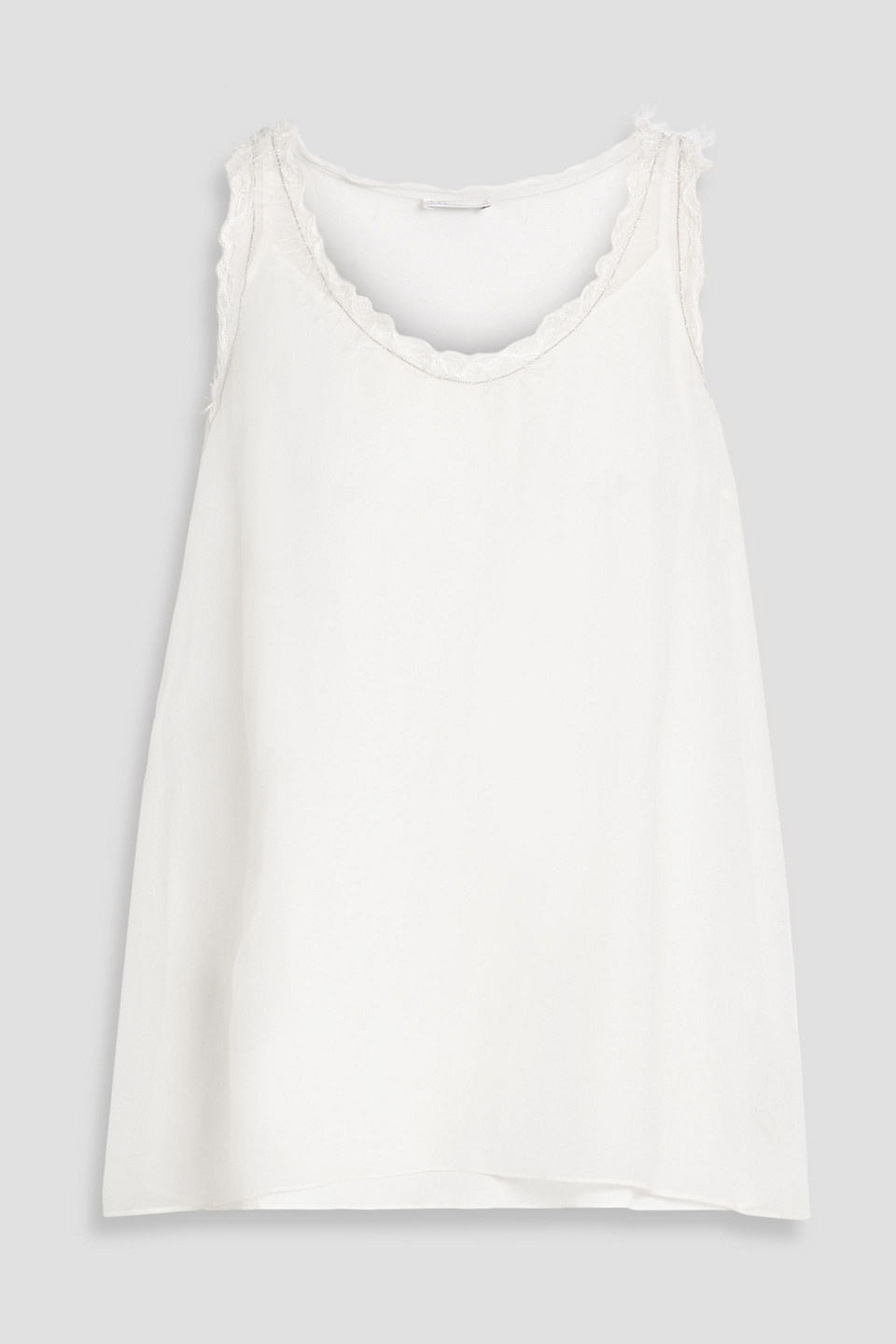 Brunello Cucinelli Frayed Silk-chiffon Top In Off-white