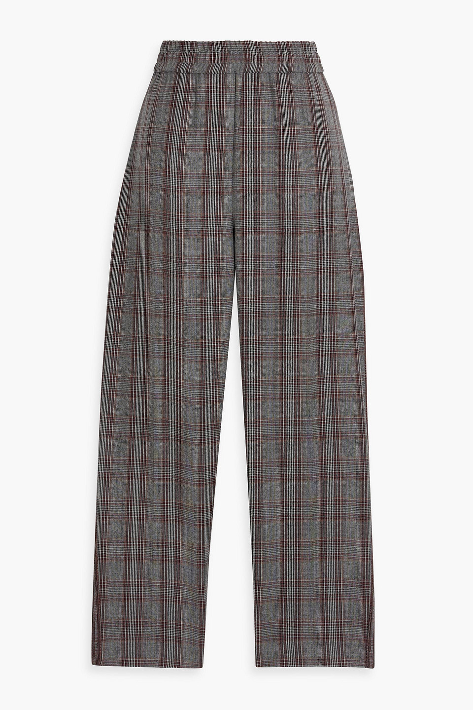 brunello cucinelli - bead-embellished prince of wales checked wool-tweed straight-leg pants - gray - it 46