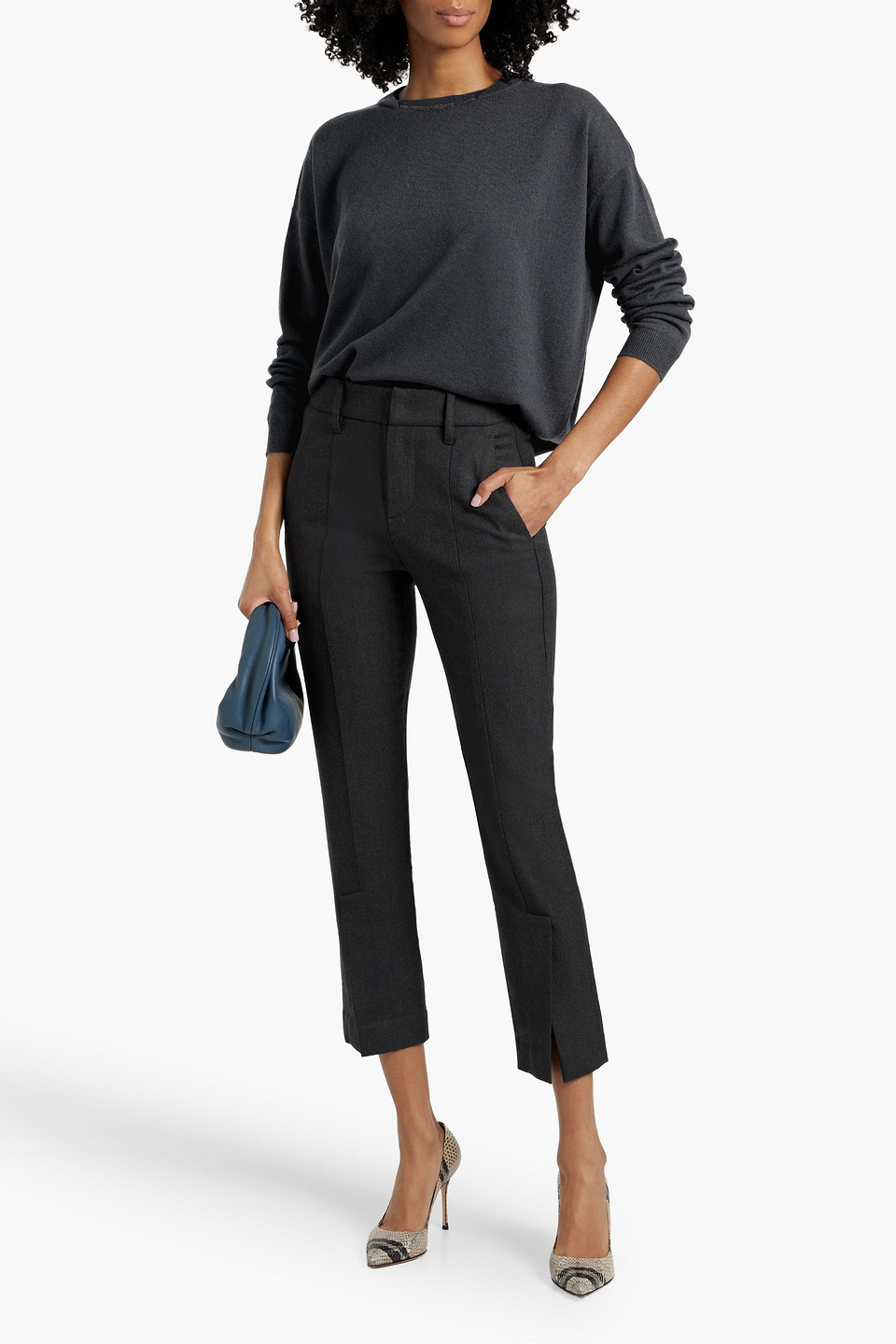 Brunello Cucinelli Cropped Wool-blend Twill Slim-leg Pants In Gray