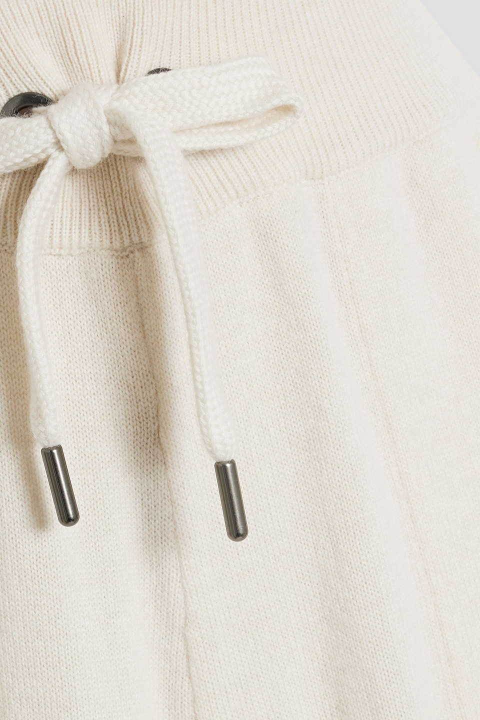 Brunello Cucinelli Bead-embellished Wool, Cashmere And Silk-blend Wide-leg Pants In Ecru