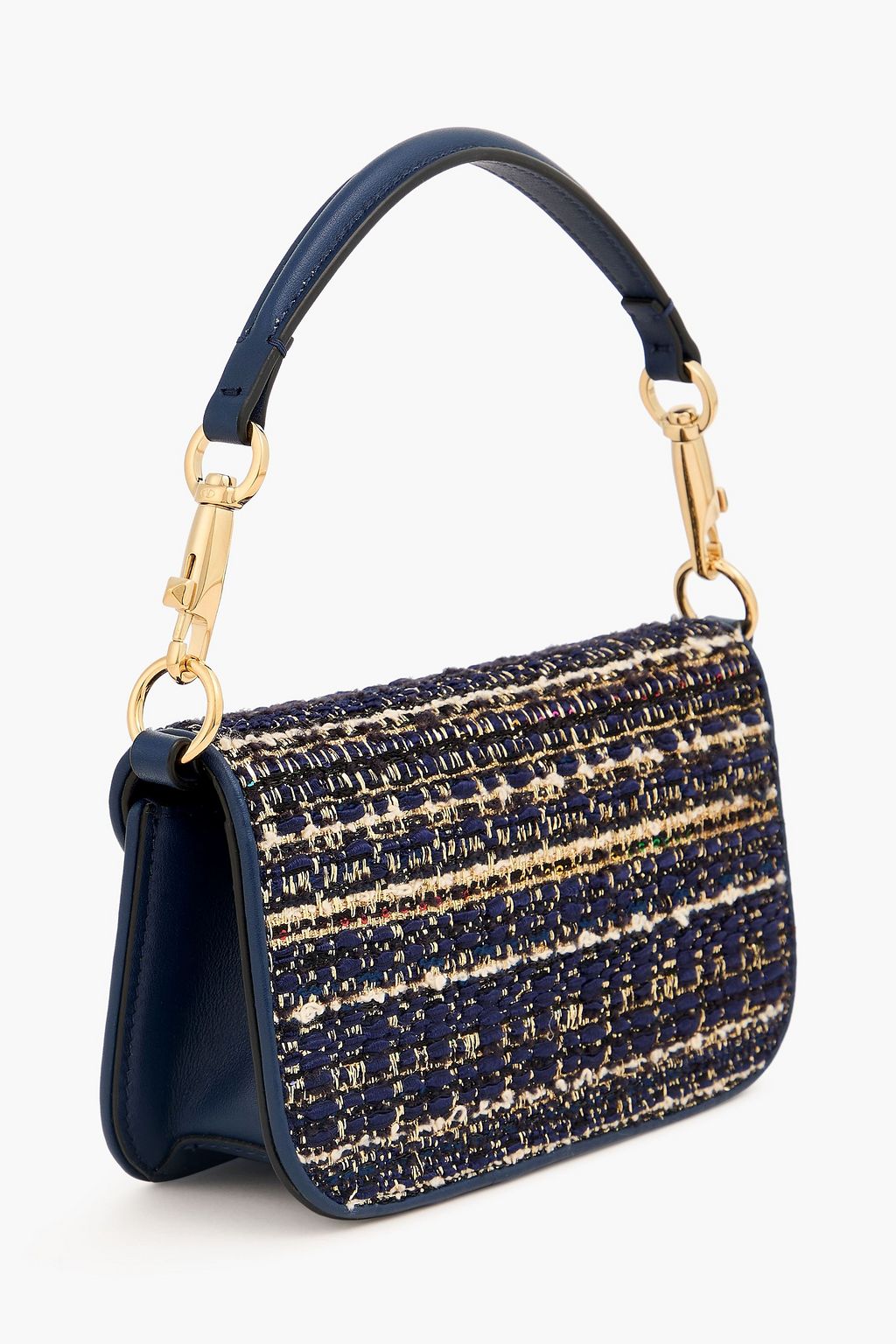VALENTINO GARAVANI Locò small leather and metallic tweed shoulder bag