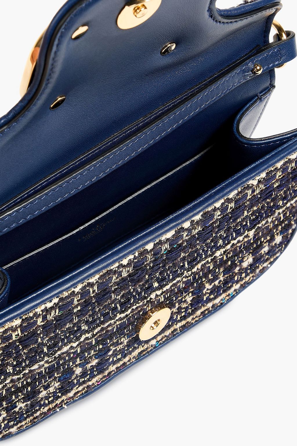 VALENTINO GARAVANI Locò small leather and metallic tweed shoulder bag