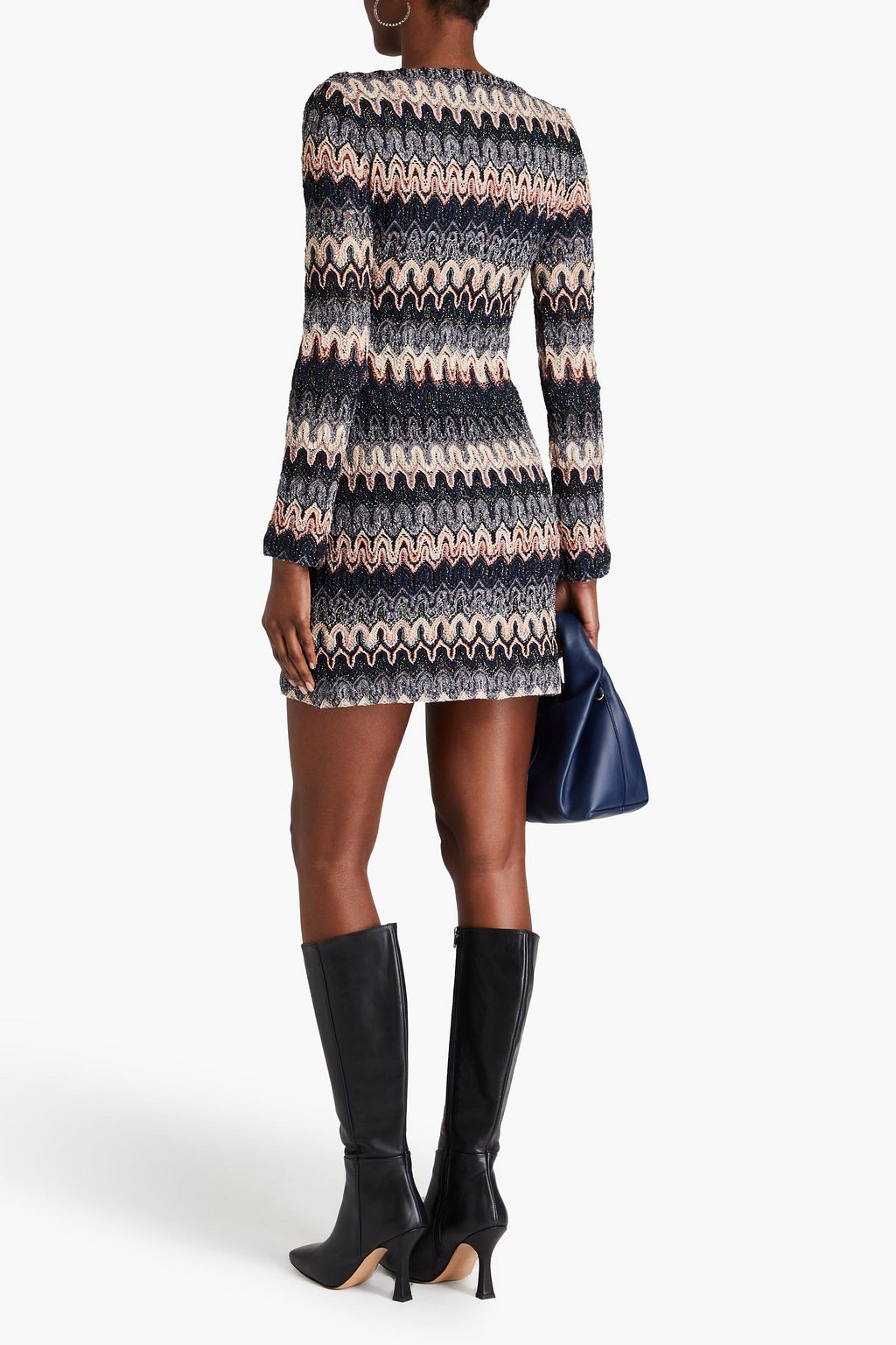 MISSONI فستان قصير بحبكة كروشيه بلون معدني