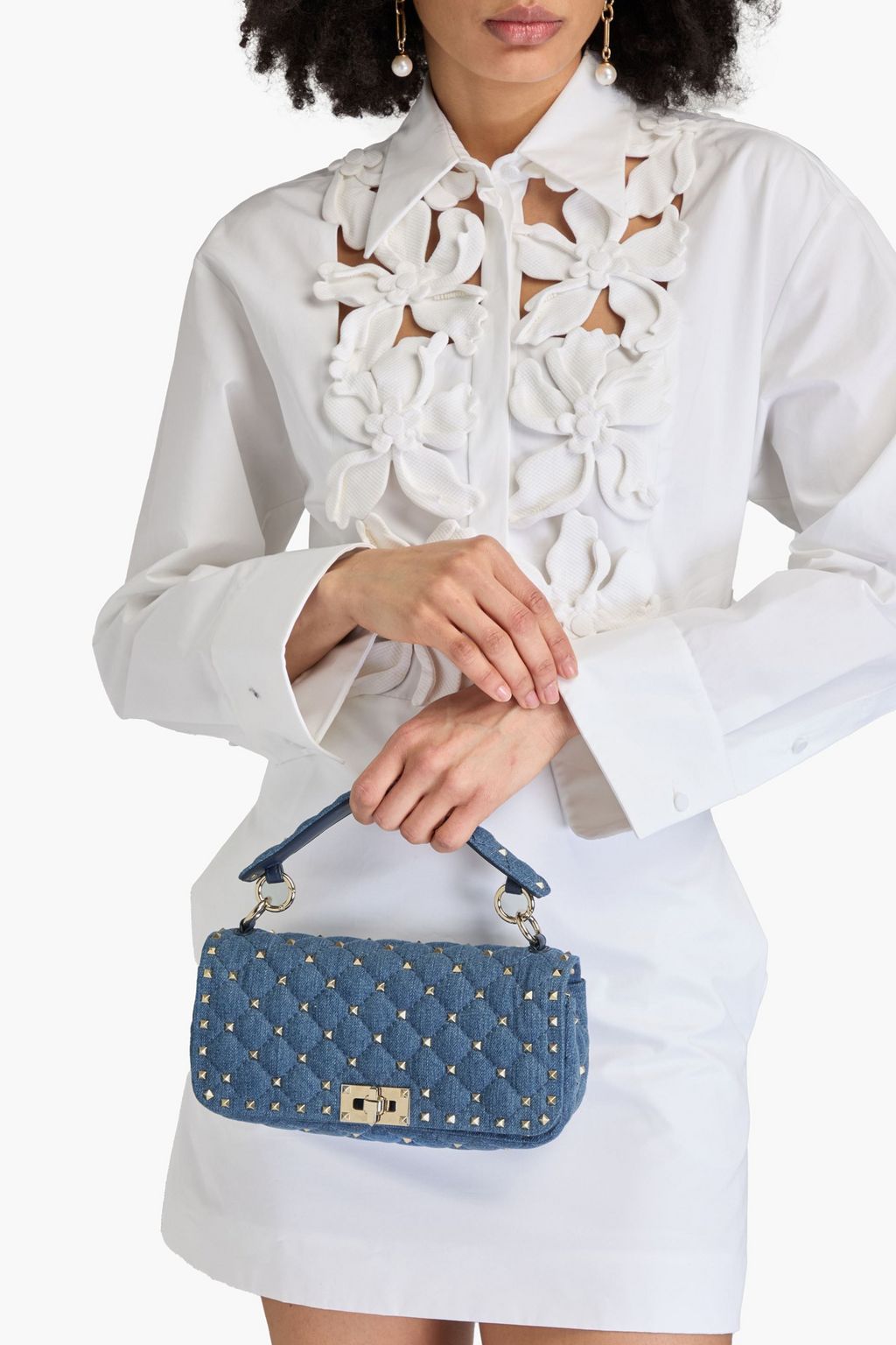 VALENTINO GARAVANI Rockstud quilted denim cross-body bag