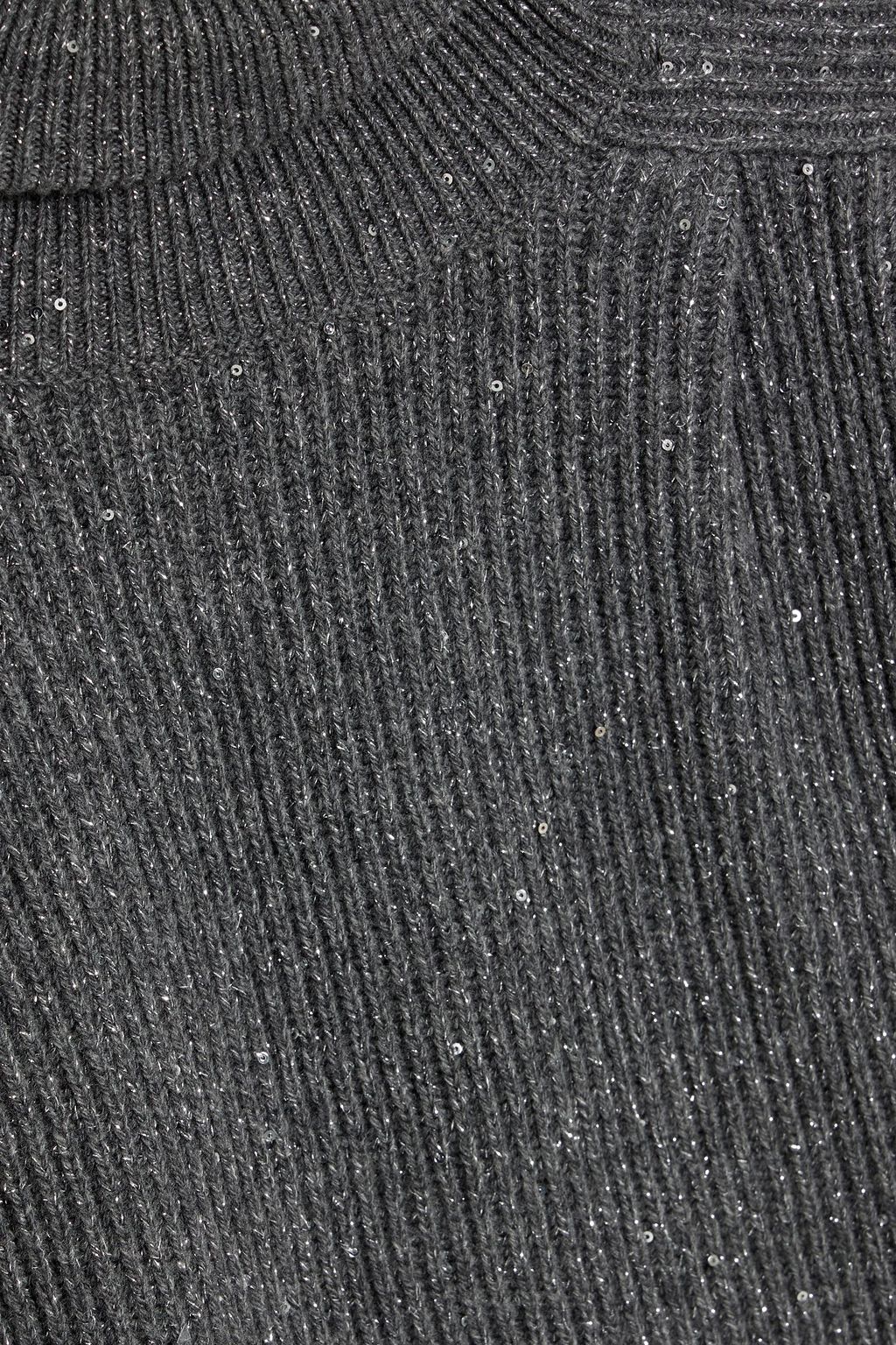 BRUNELLO CUCINELLI Sequin-embellished metallic ribbed-knit turtleneck vest