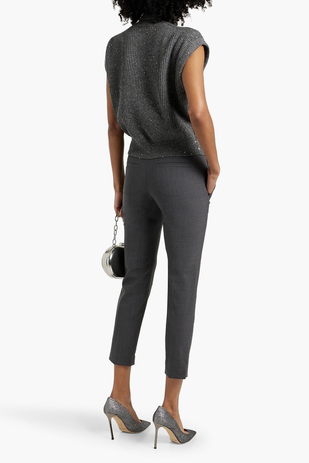 BRUNELLO CUCINELLI Sequin-embellished metallic ribbed-knit turtleneck vest