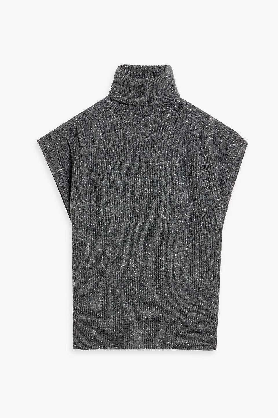 Brunello Cucinelli Sequin-embellished Metallic Ribbed-knit Turtleneck Vest In Gray