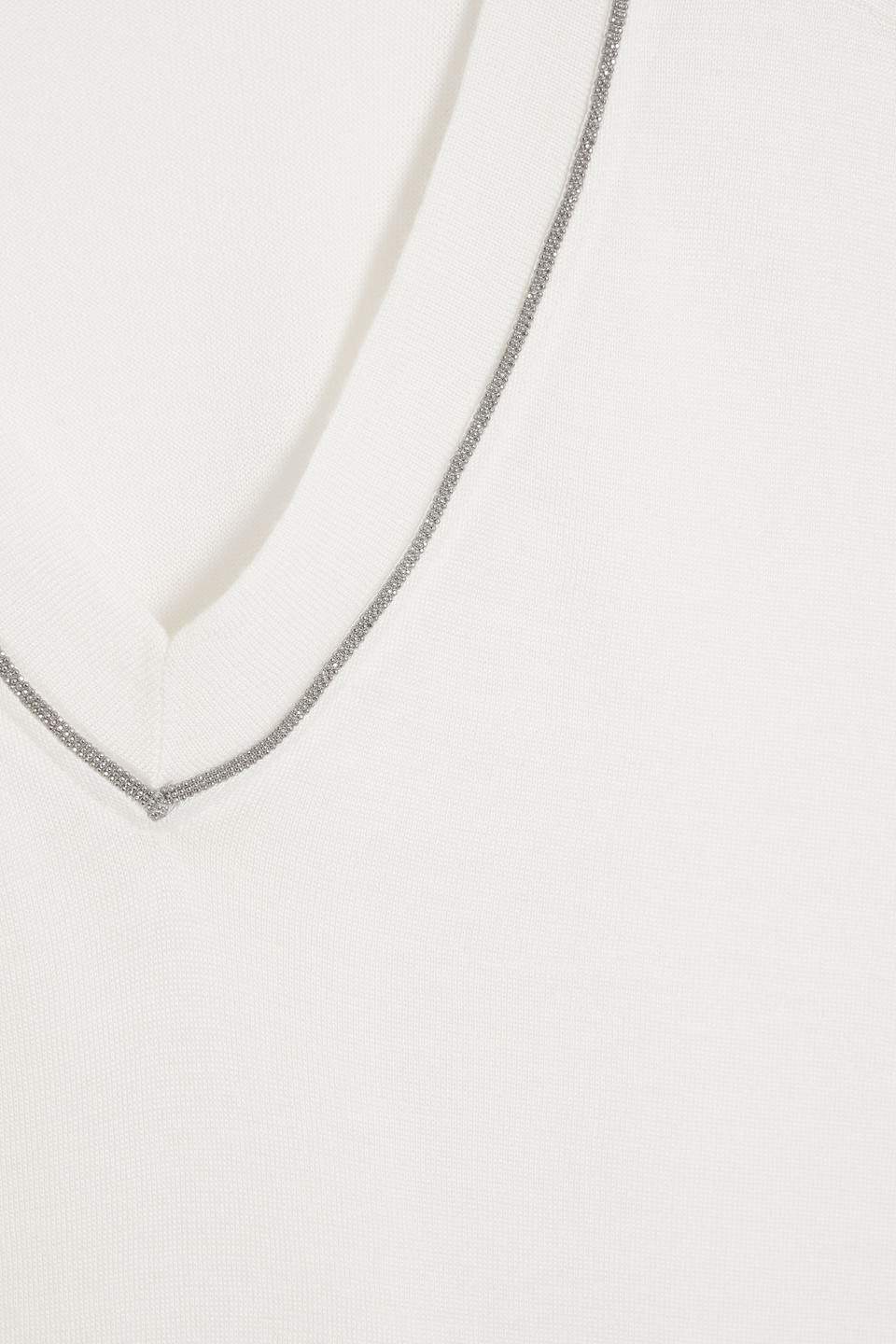 Brunello Cucinelli Bead-embellished Cashmere And Silk-blend Top In Ivory