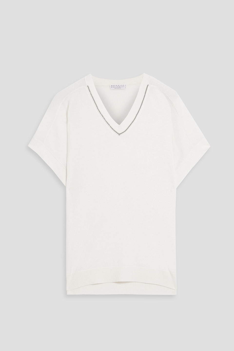 Brunello Cucinelli Bead-embellished Cashmere And Silk-blend Top In Ivory