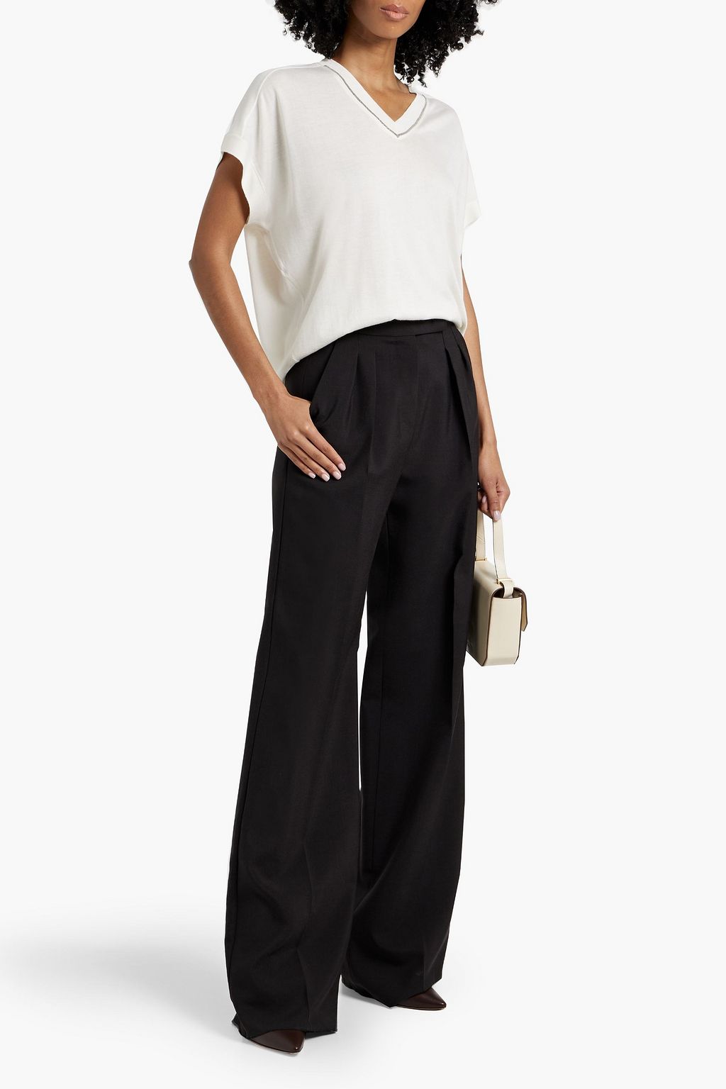 BRUNELLO CUCINELLI Bead-embellished cashmere and silk-blend top
