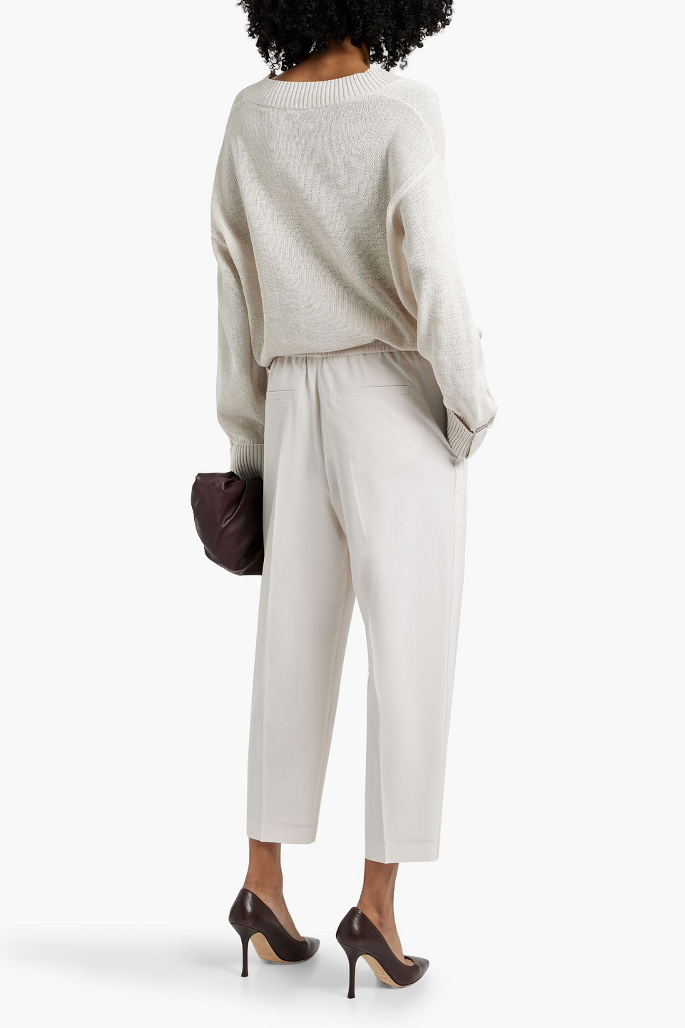 Brunello Cucinelli Bead-embellished Cotton Sweater In Beige