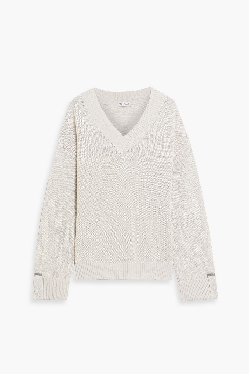 Brunello Cucinelli Bead-embellished Cotton Sweater In Beige