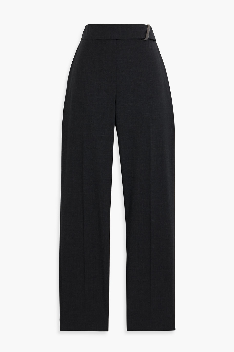 Brunello Cucinelli Bead-embellished Wool-blend Tapered Pants In Black