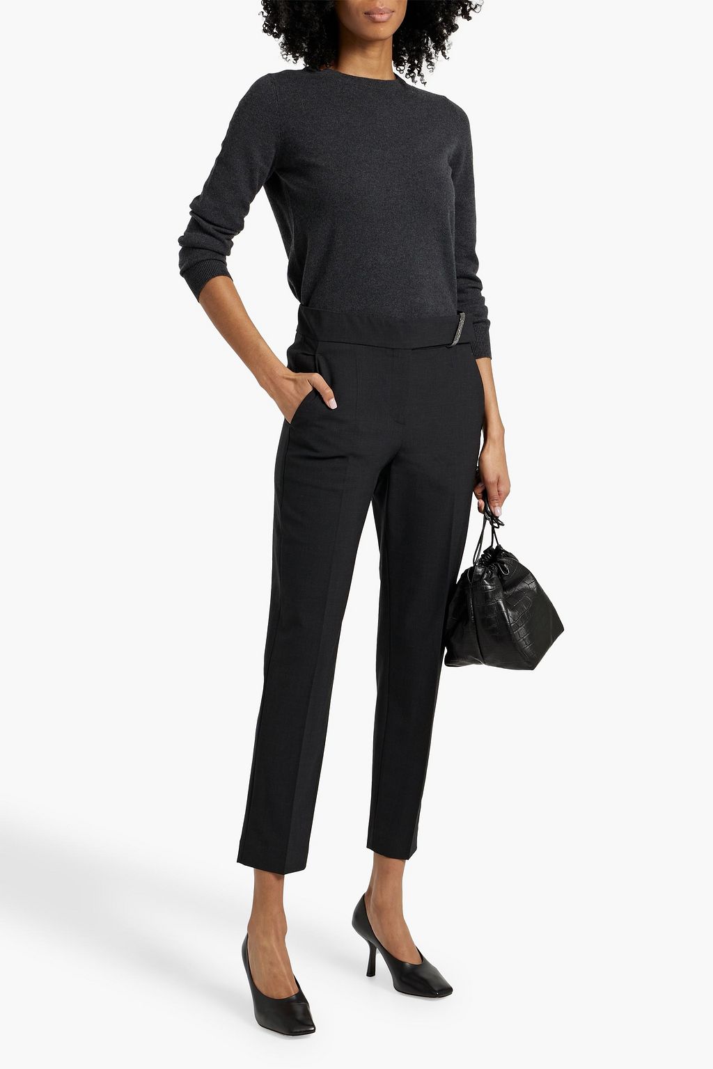 BRUNELLO CUCINELLI Bead-embellished wool-blend tapered pants