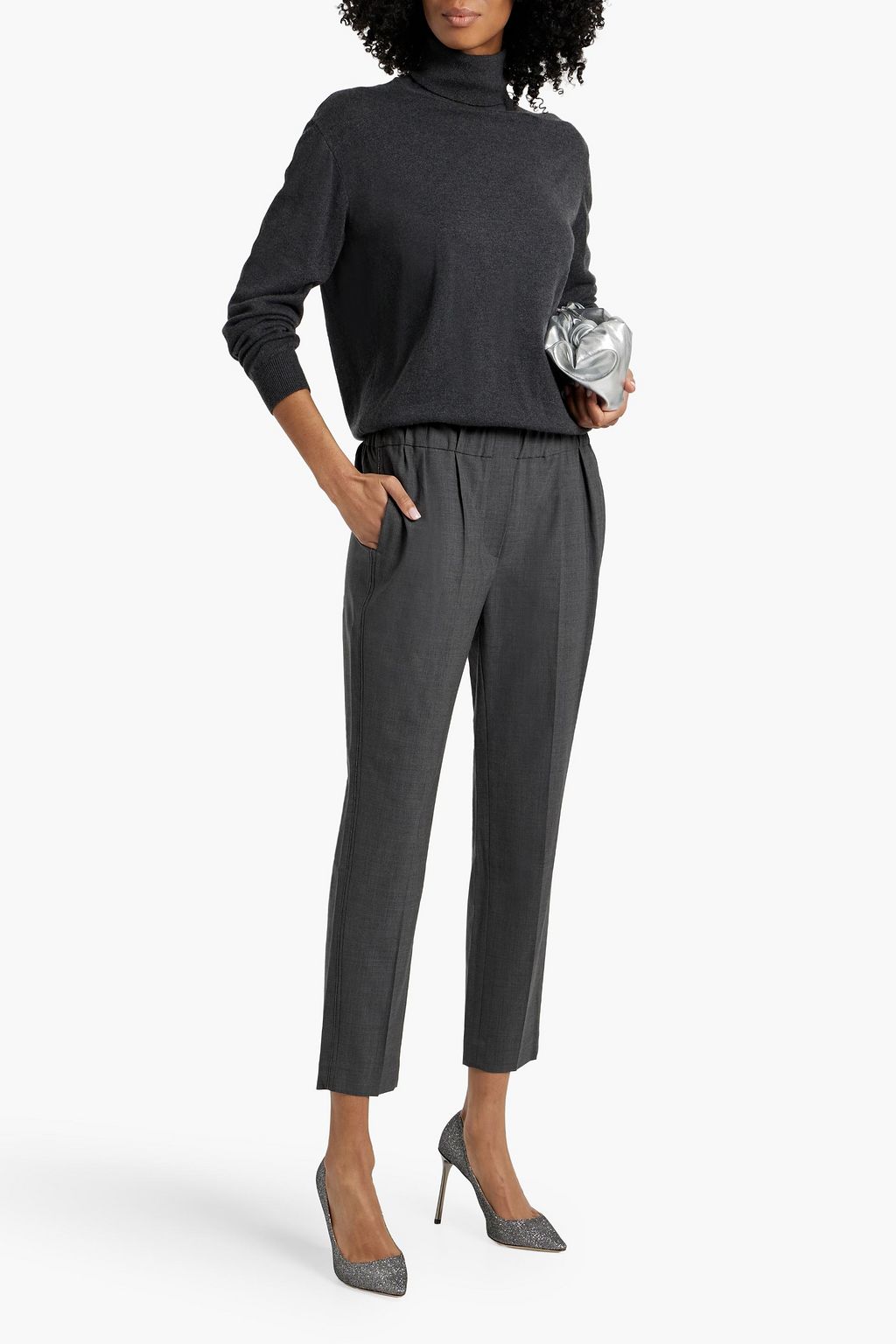 BRUNELLO CUCINELLI Bead-embellished wool-blend tapered pants
