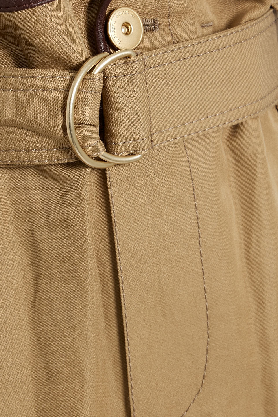 Shop Brunello Cucinelli Belted Cotton And Ramie-blend Cargo Pants In Camel