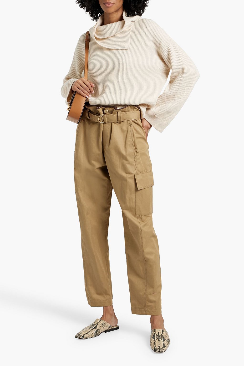 BRUNELLO CUCINELLI Belted cotton and ramie-blend cargo pants