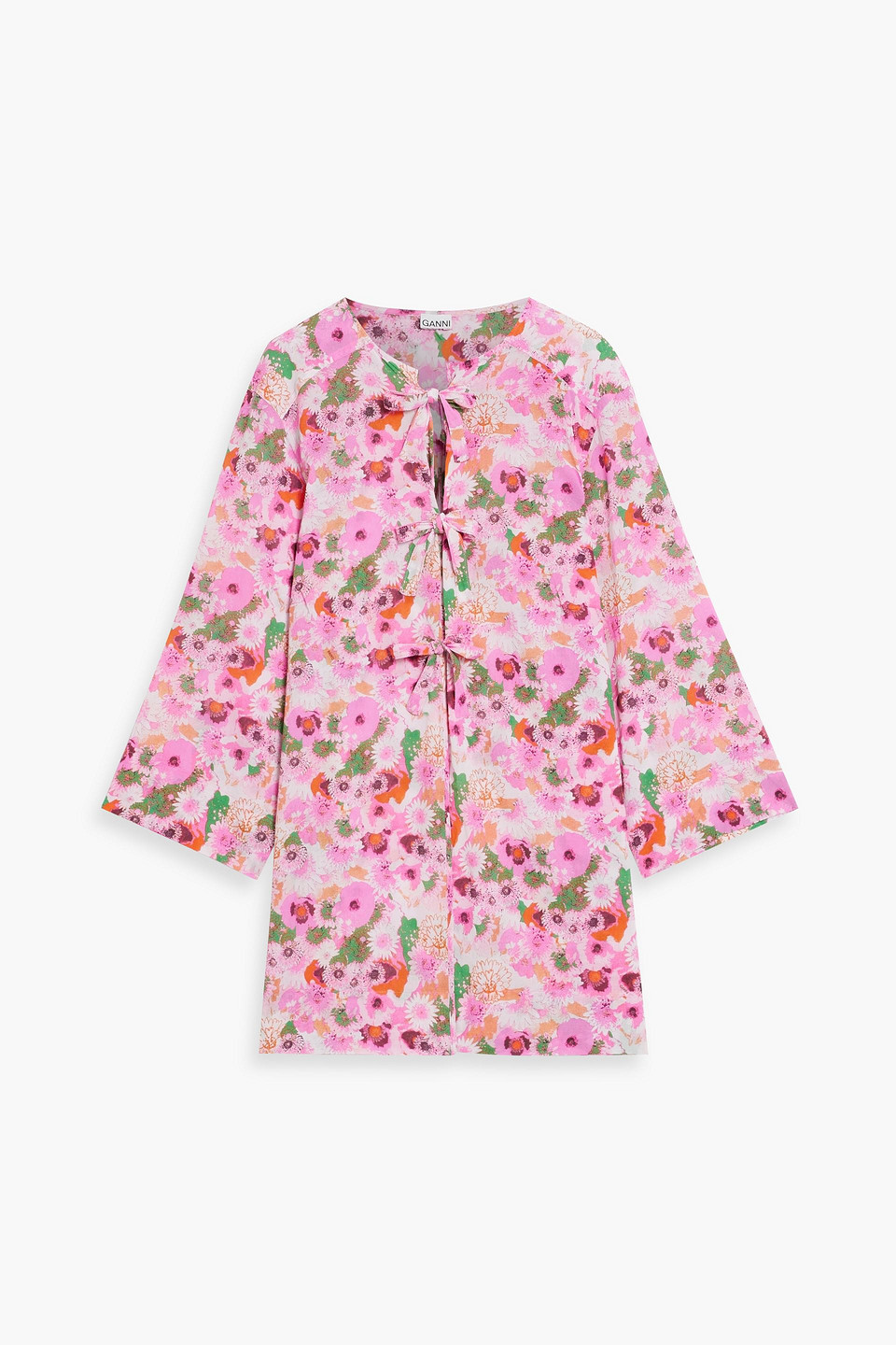 Ganni Open Tie Band Blouse In Sugar Plum In Pink