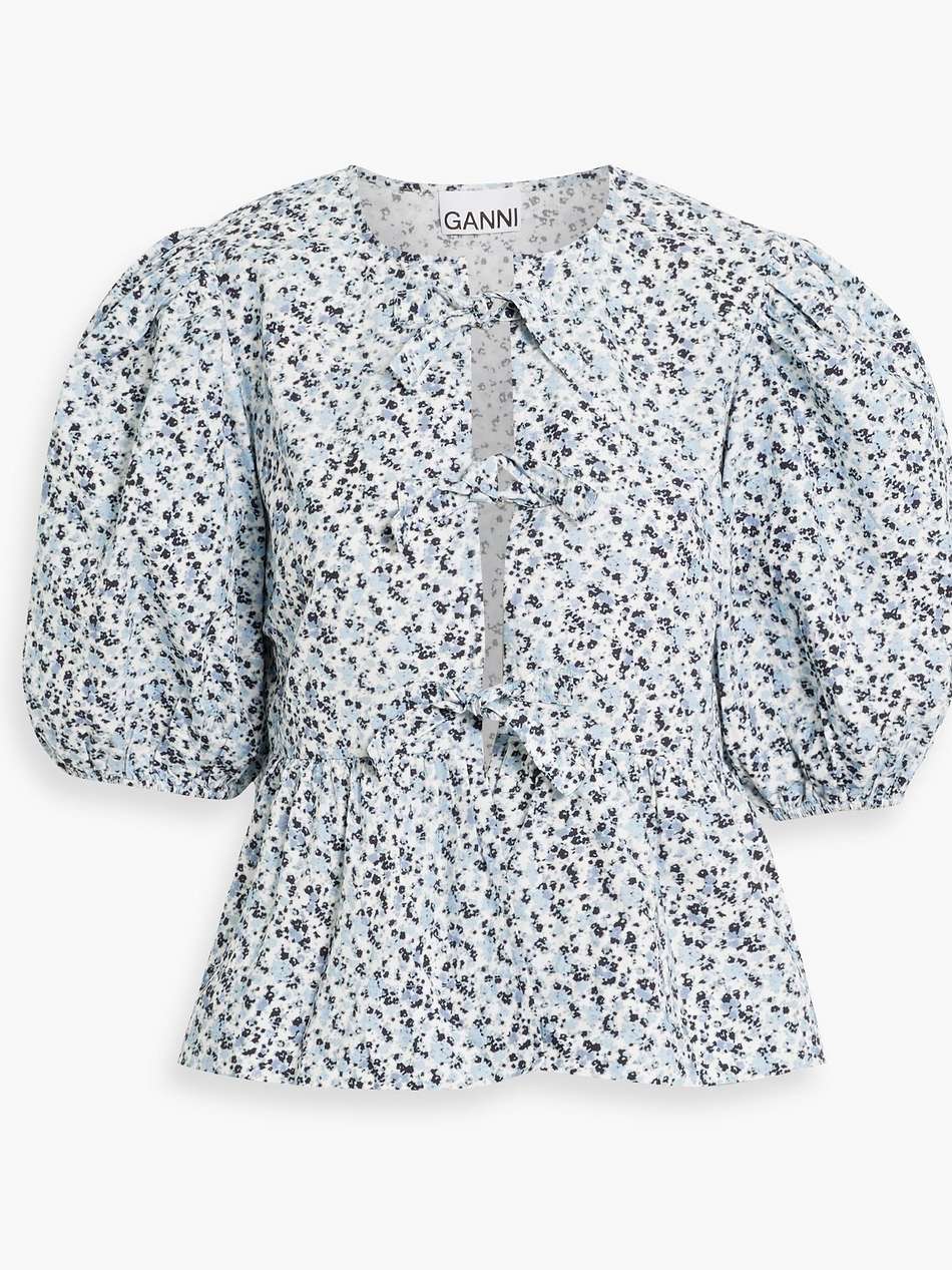 printed cotton-poplin top