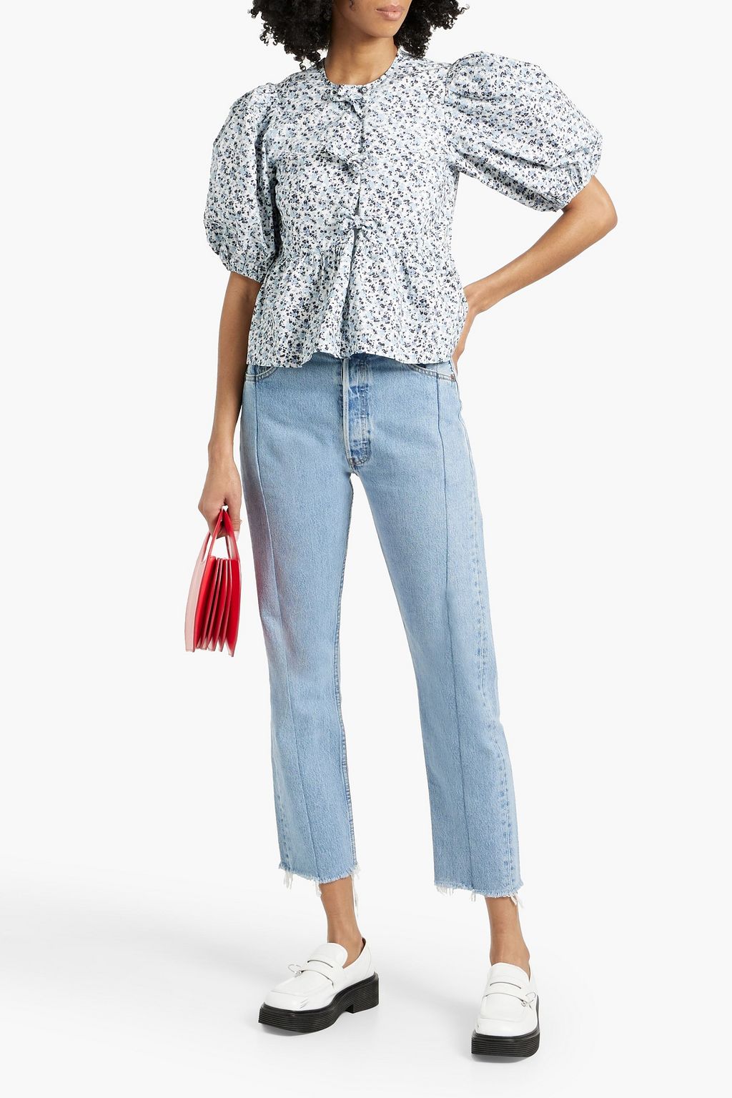 GANNI Printed cotton-poplin top