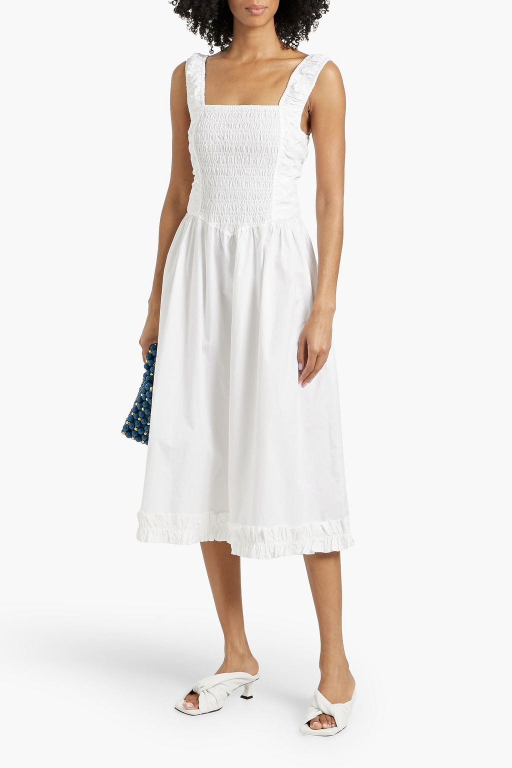 GANNI Shirred cutout cotton-poplin midi dress