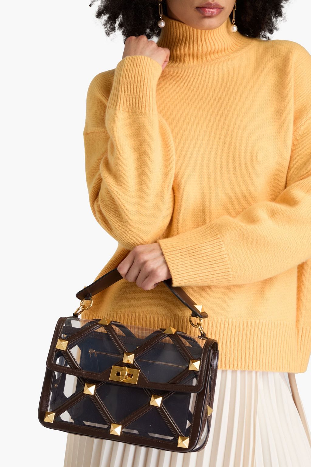 VALENTINO GARAVANI Rockstud leather and PVC shoulder bag
