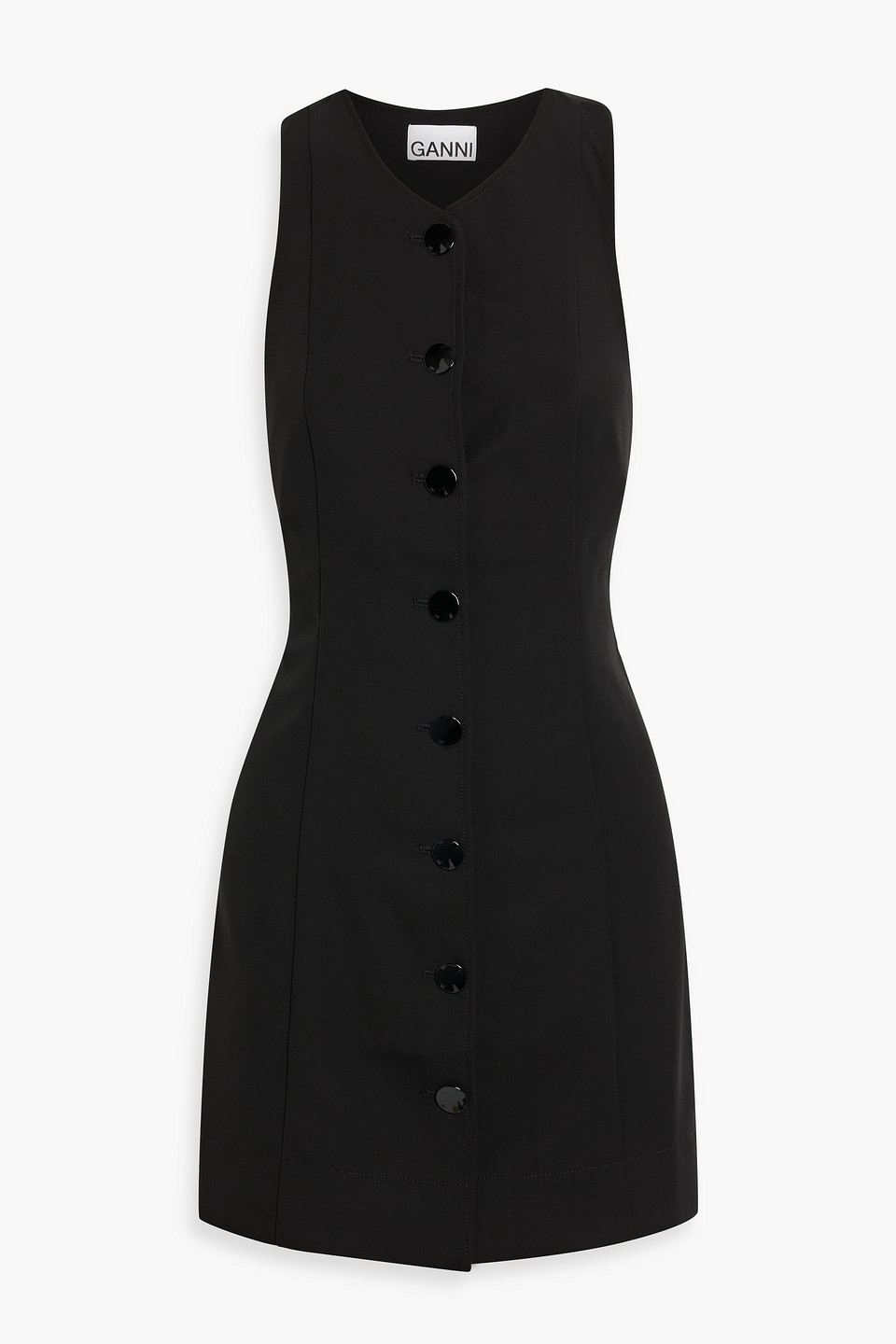 Ganni Sleeveless Twill Dress With Button Front In Black