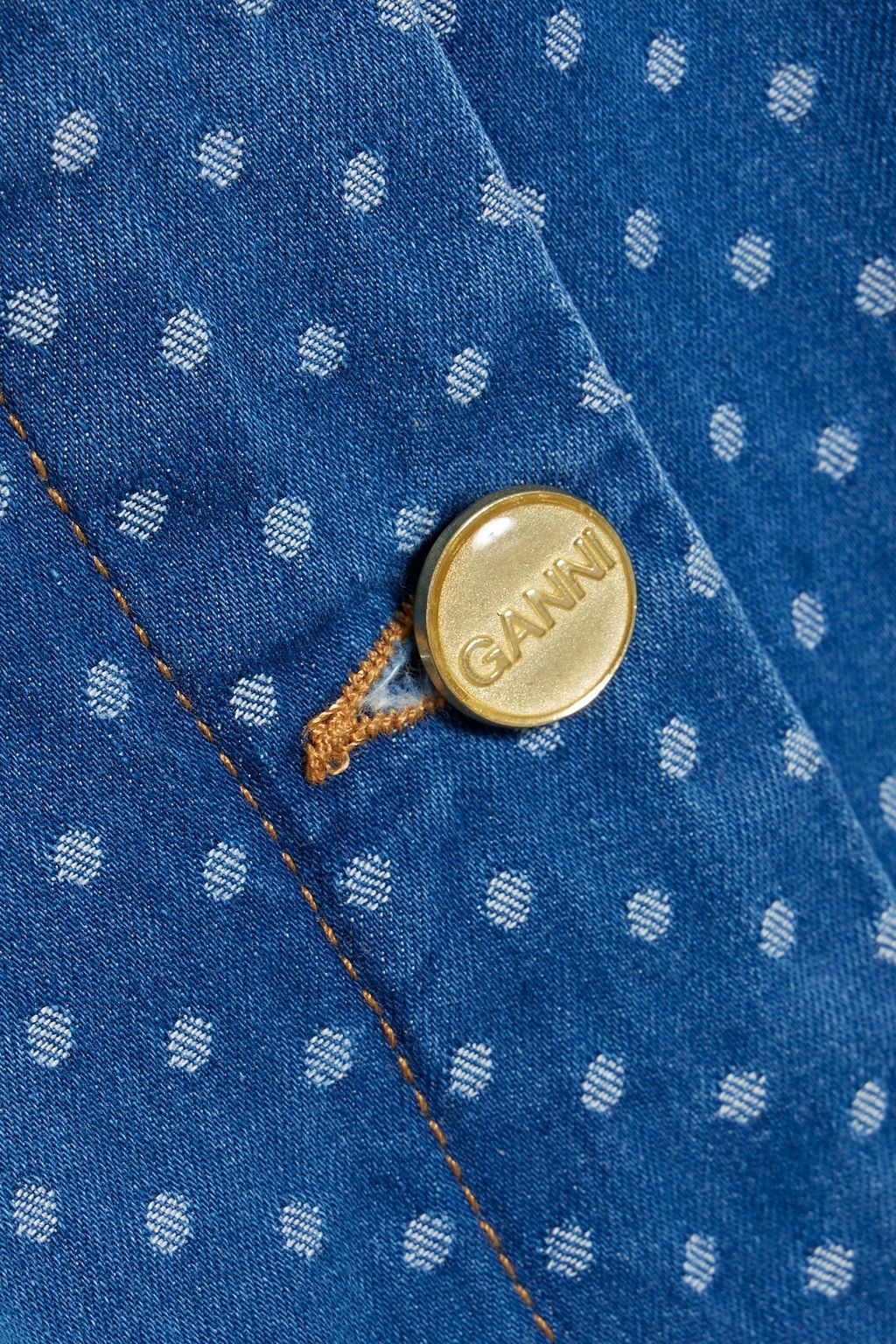 GANNI Polka-dot denim-jacquard mini dress
