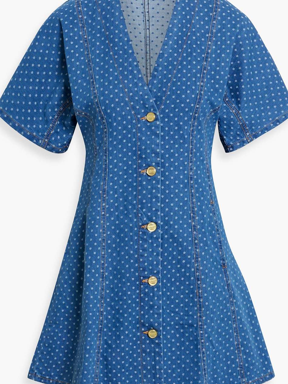 polka-dot denim-jacquard mini dress