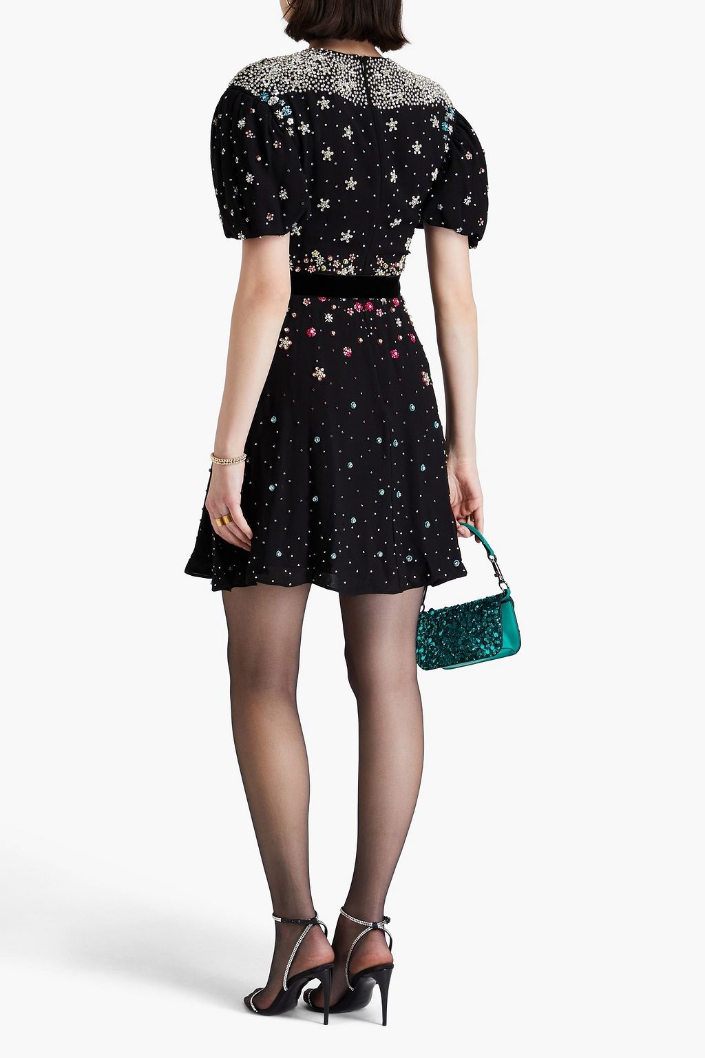 VALENTINO GARAVANI Embellished silk crepe de chine mini dress