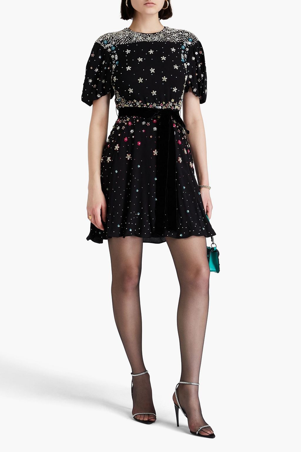 VALENTINO GARAVANI Embellished silk crepe de chine mini dress