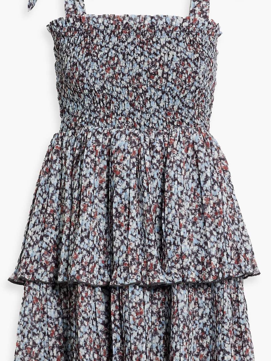 tiered printed crepe de chine mini dress