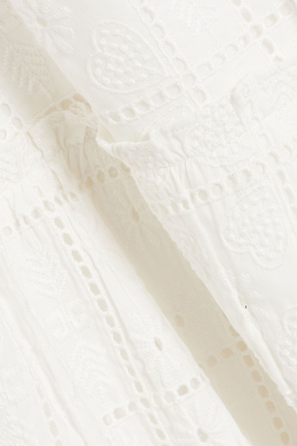 GANNI Gathered broderie anglaise cotton mini dress