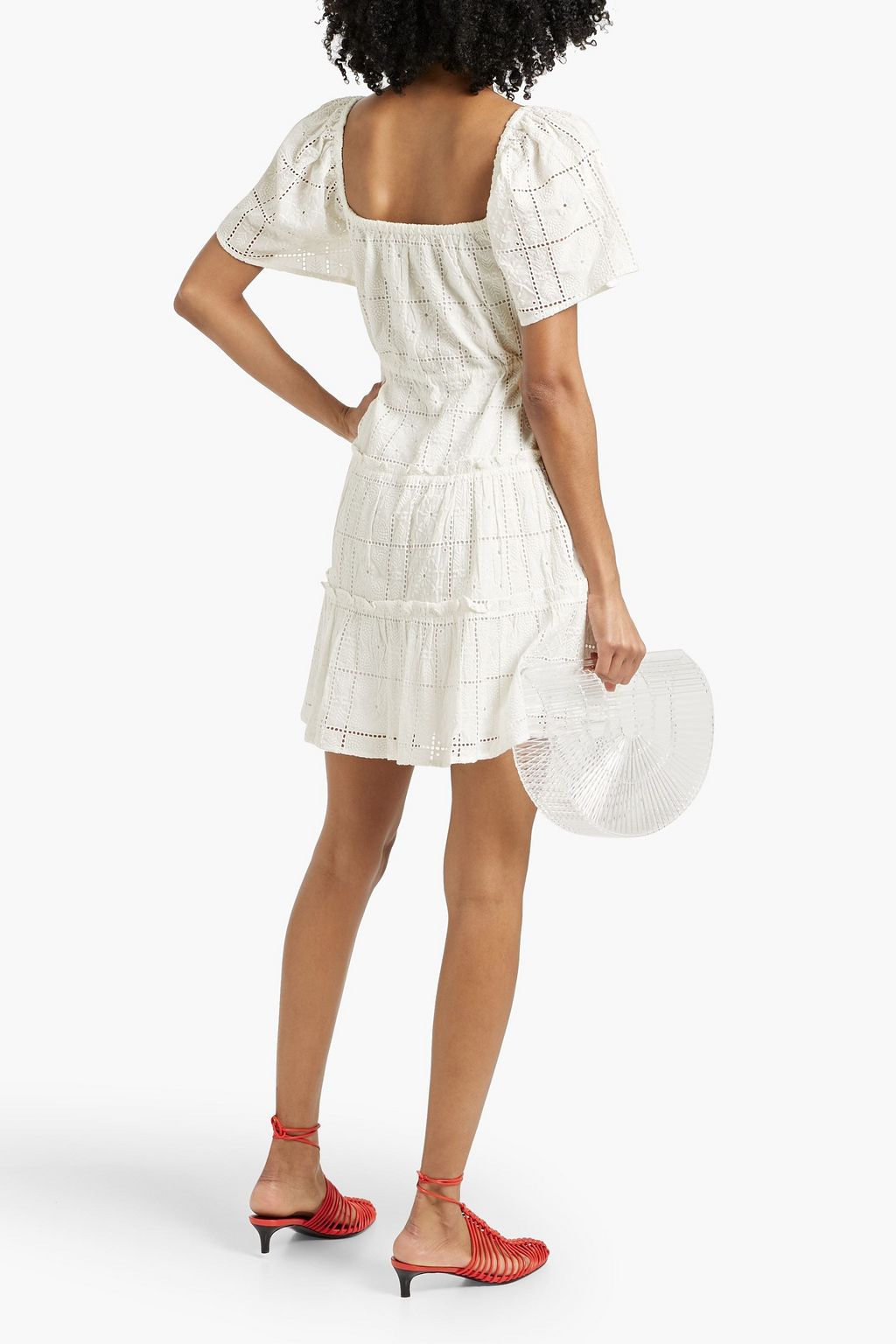 GANNI Gathered broderie anglaise cotton mini dress