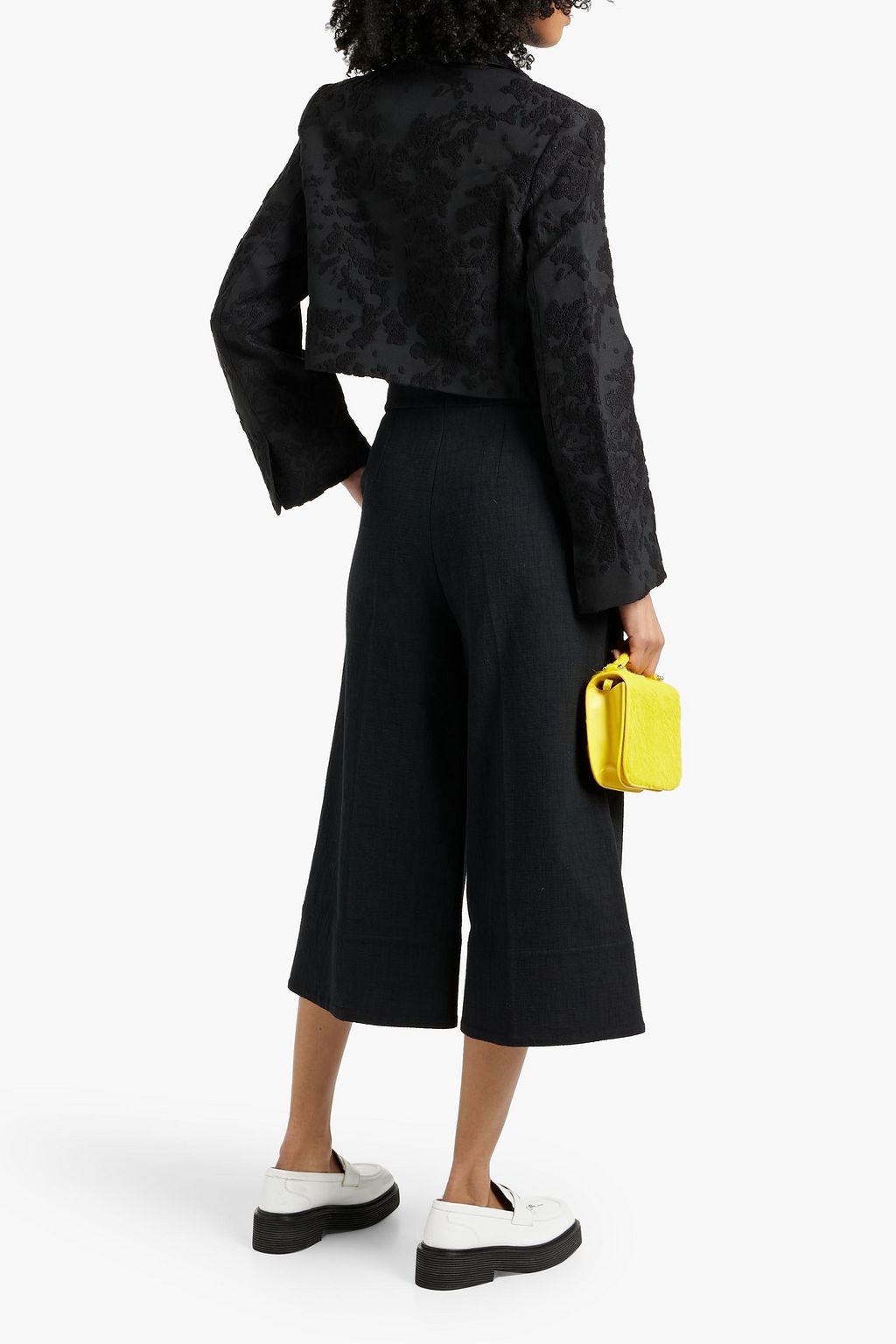 GANNI Cropped flocked woven blazer