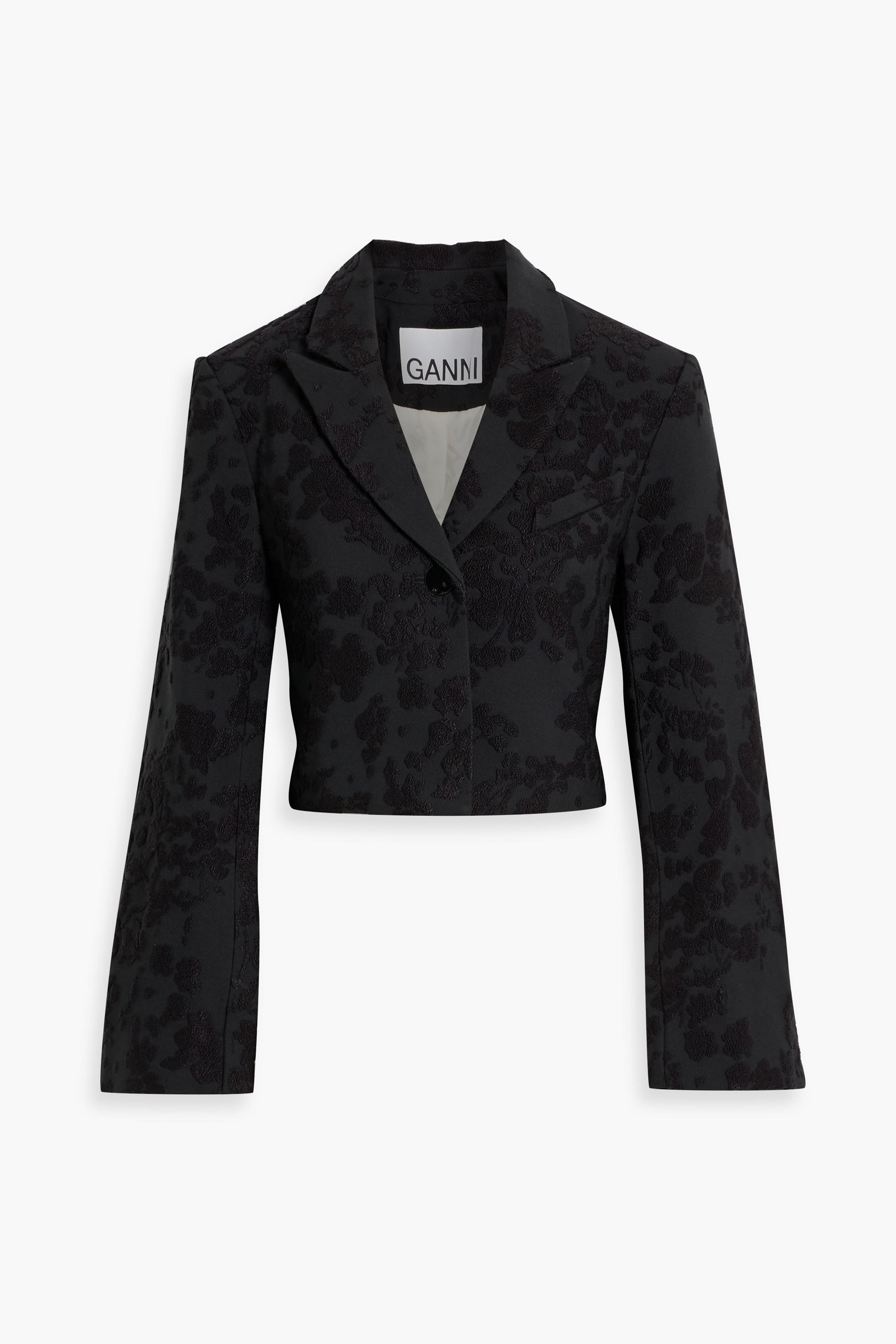 GANNI Cropped flocked woven blazer thumbnail