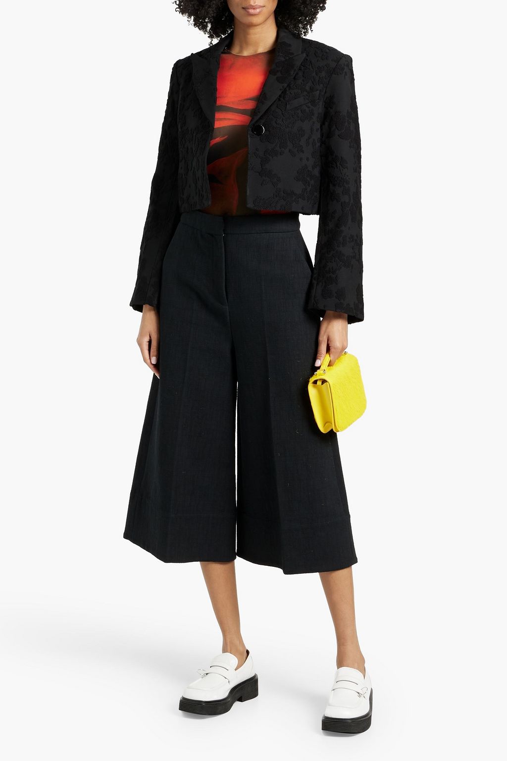 GANNI Cropped flocked woven blazer
