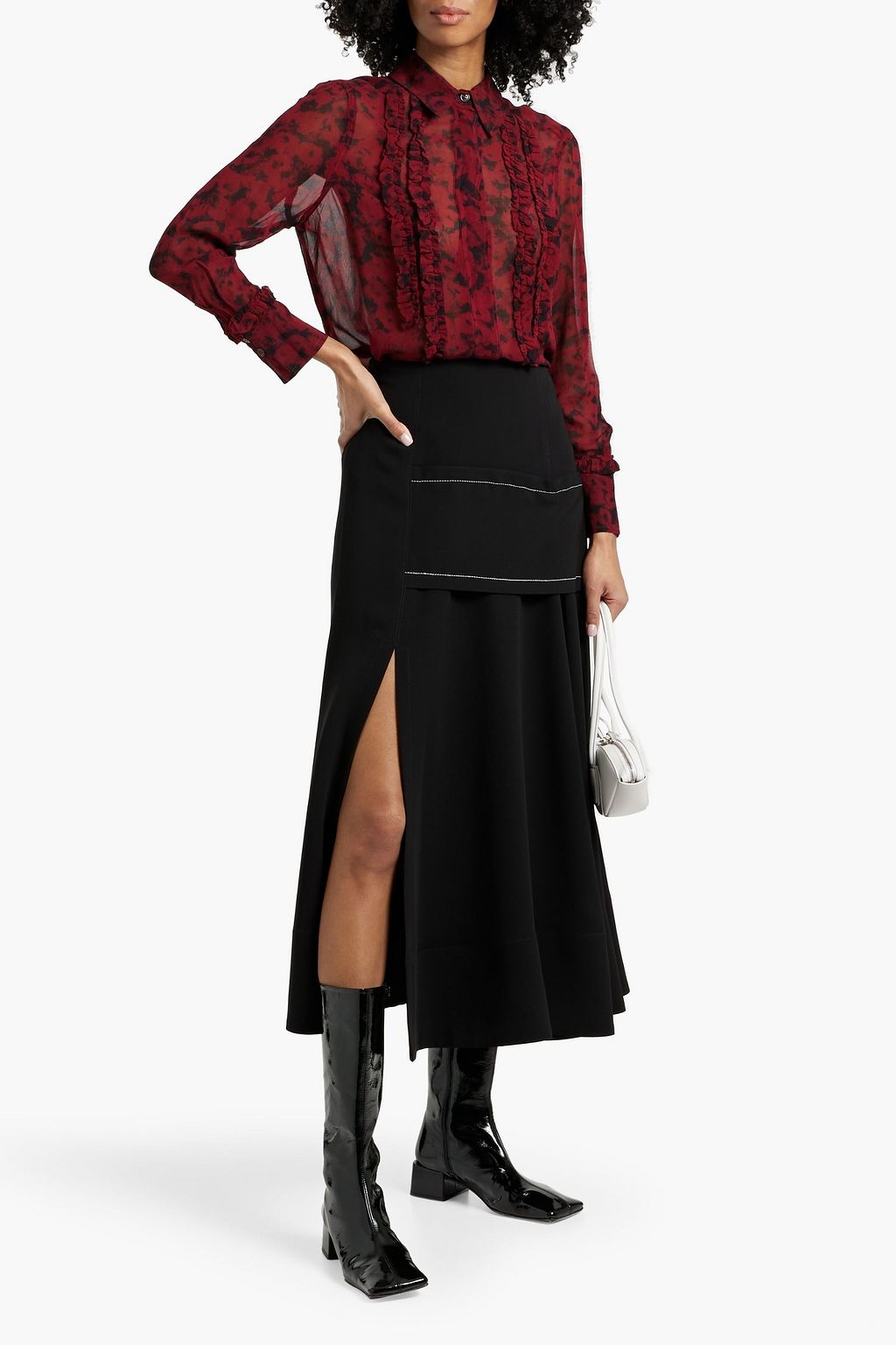 GANNI Ruffled printed chiffon shirt
