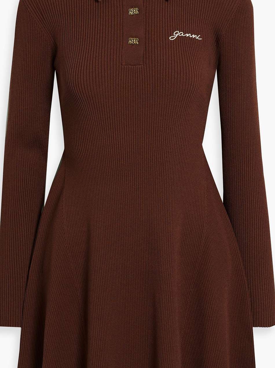 ribbed-knit mini shirt dress