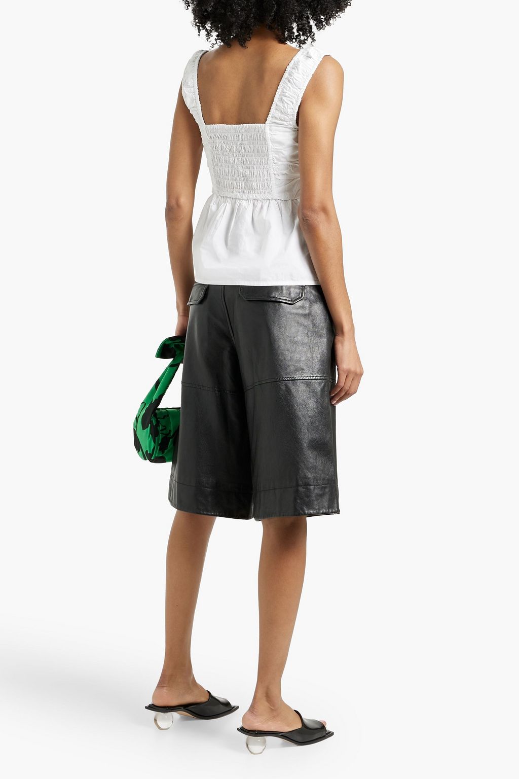 GANNI Shirred cotton-poplin top