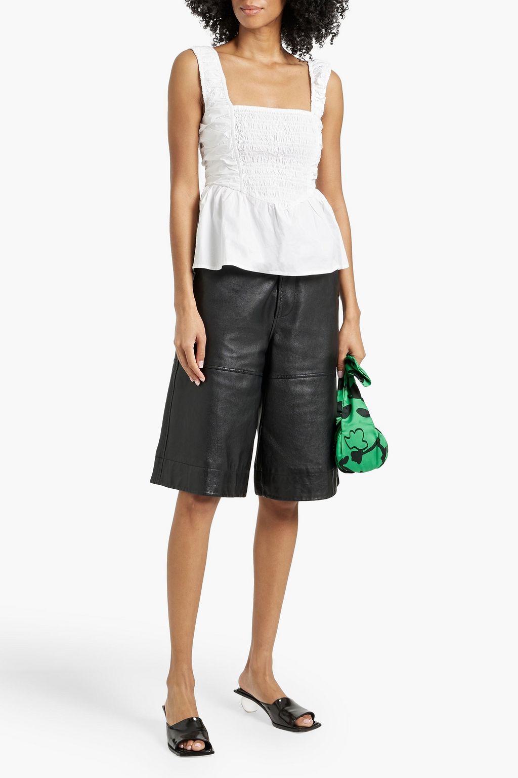 GANNI Shirred cotton-poplin top