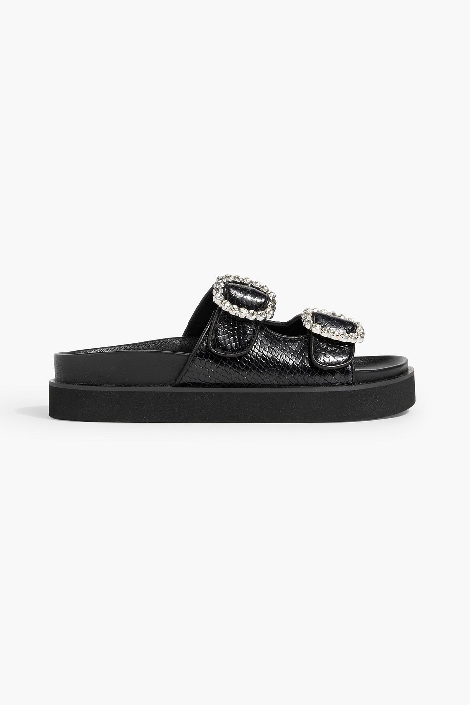 Maje Buckled Snake-effect Leather Sandals In Black