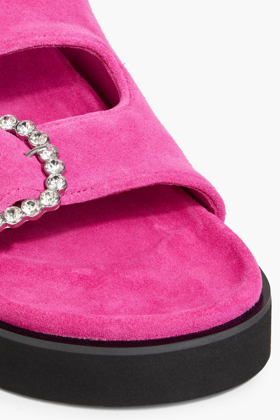 Maje Jewel-buckle Suede Sandals In Fuchsia