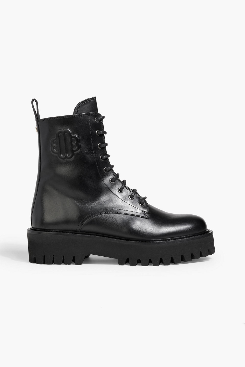 Maje Fredy Leather Lace-up Boots In Black