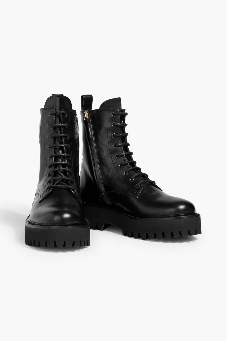 Maje Fredy Leather Lace-up Boots In Black
