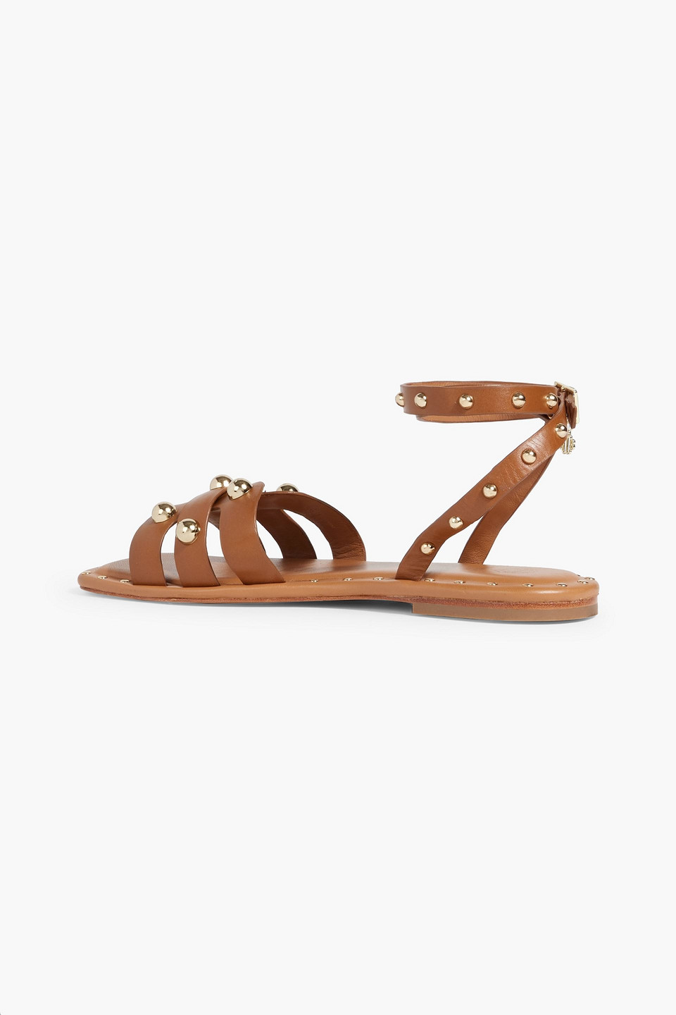 Maje Studded Leather Sandals In Camel
