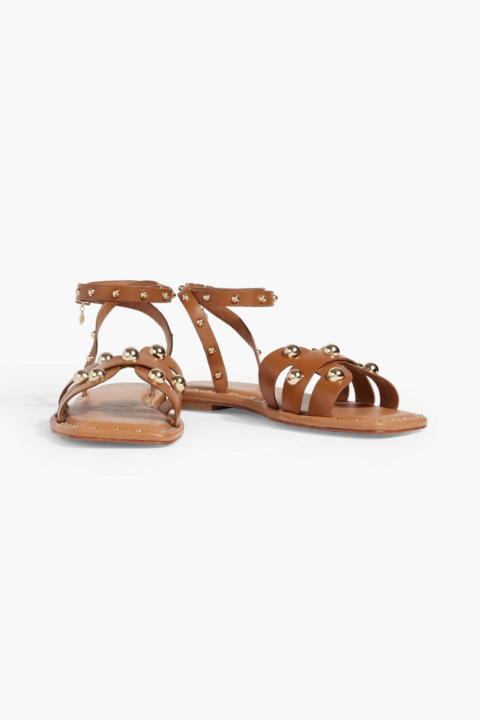 Maje Studded Leather Sandals In Camel